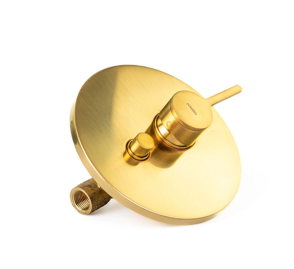 Emmevi Filobrass, встраиваемый в стену однорычажный смеситель для душа на 2 выхода, с кнопочным дивертером, цвет брашированное золото, артикул 85019/ORS