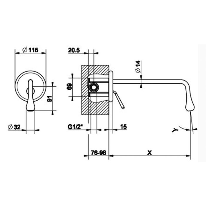 Gessi Goccia Встраиваемый однорычажный смеситель для раковины с инд.длиной излива (70-300мм)(внешние части), цвет: черный