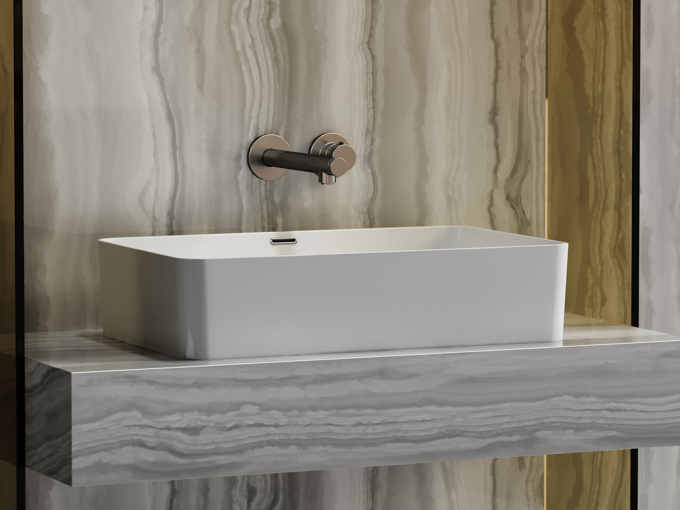 Умывальник чаша накладная прямоугольная со сливом переливом Элемент (Element) 605x385x140мм, артикул CN6065