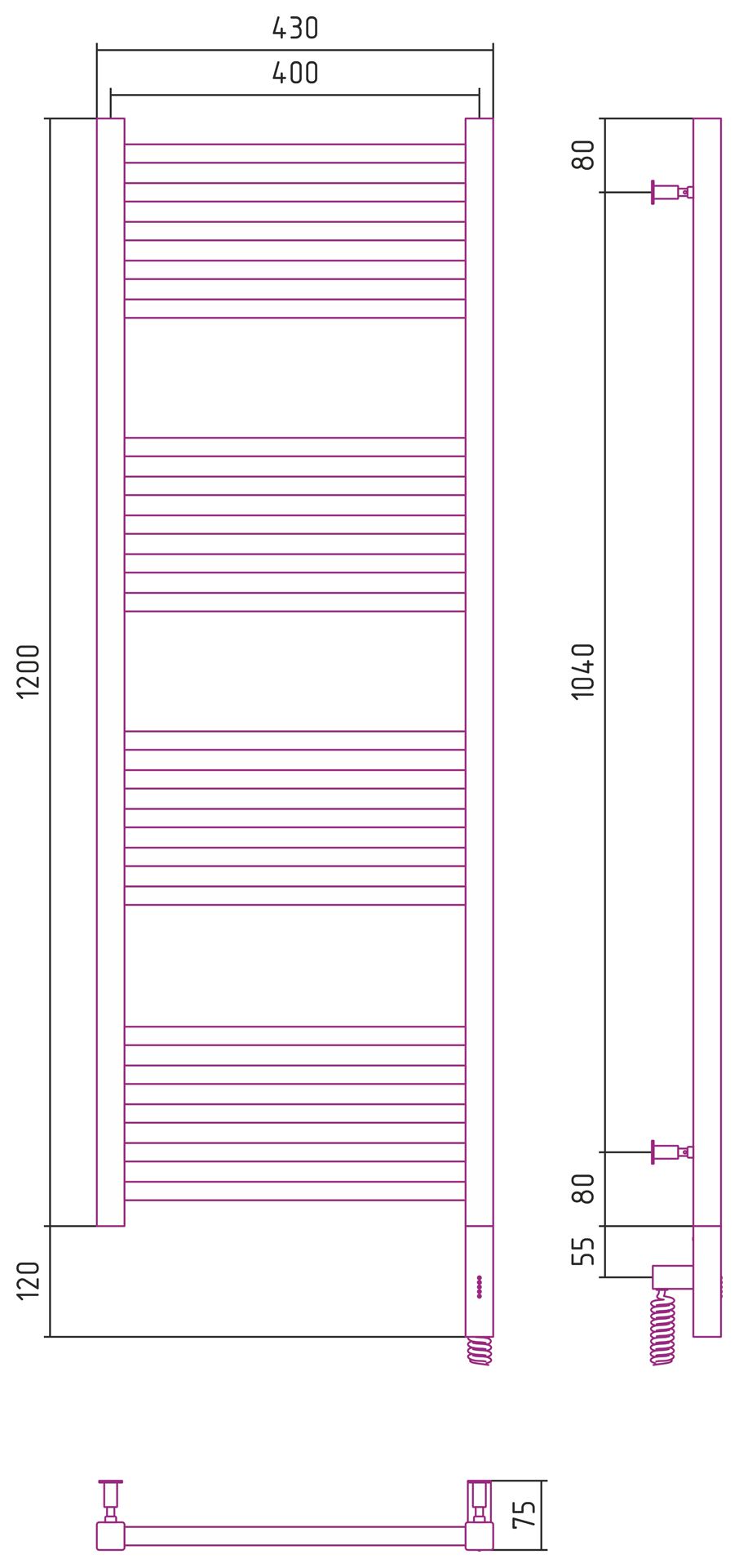 Полотенцесушитель электрический "МОДУС 3.0" 1200х400 / МЭМ правый (Белый)