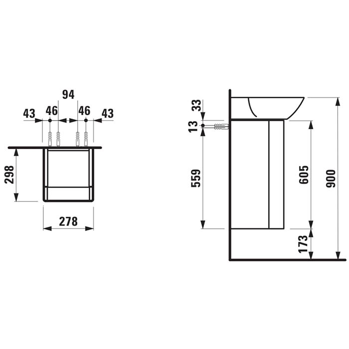 Laufen INO Тумба под раковину 815301, 280х310х605мм, с 1 дверцей, с сифоном, с 4 полками, DX, цвет: белый матовый, артикул 4.2530.2.030.170.1