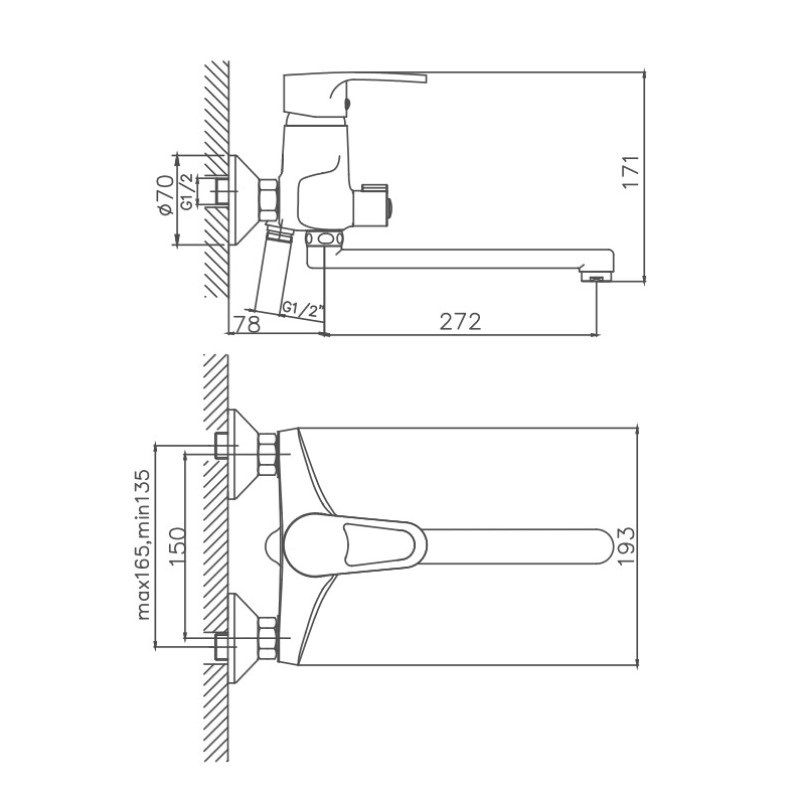 Смеситель для ванны Cron CN2265, хром