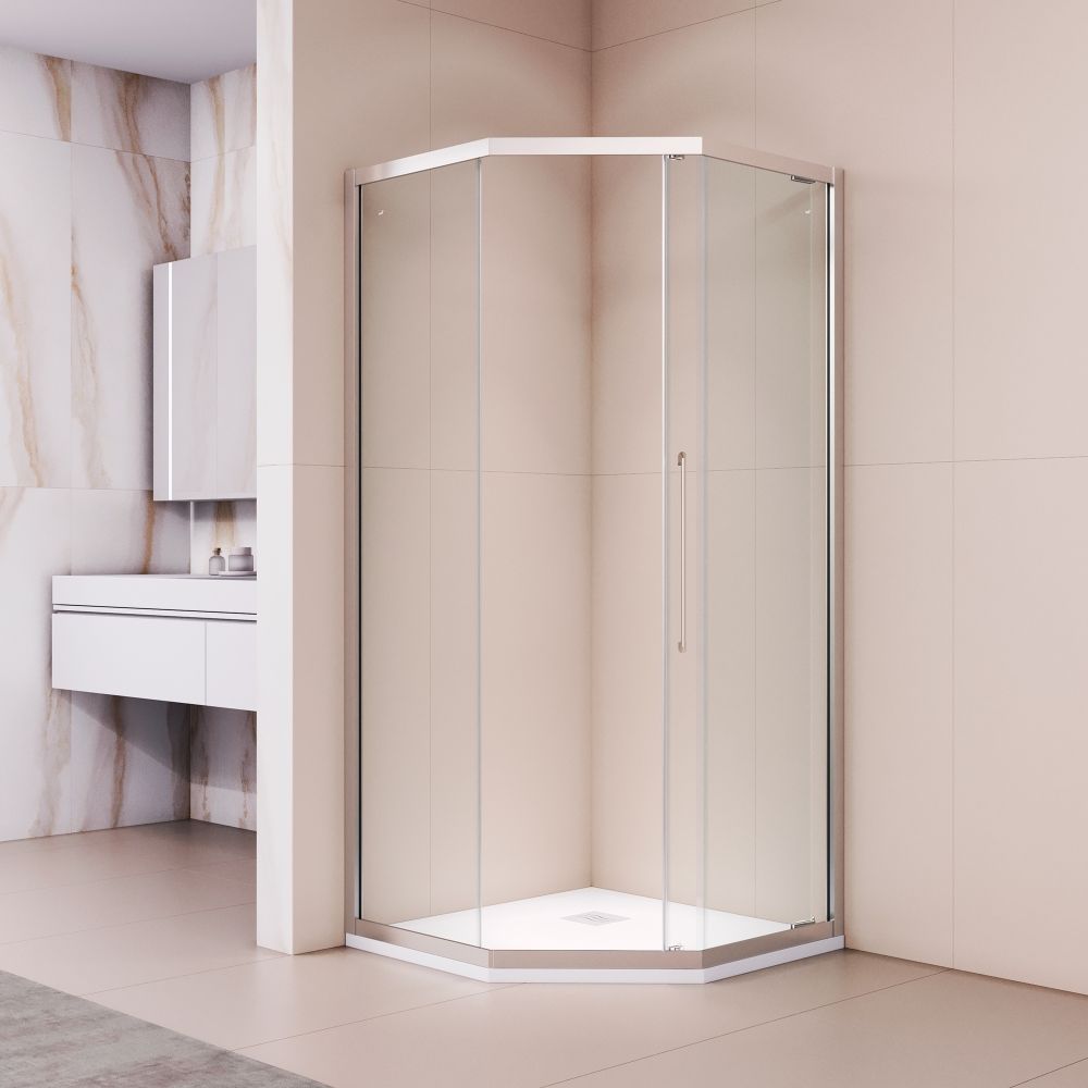 Душевой уголок стекло 6 мм, пятиугольный, форма трапеция, раздвижная дверь, RGW PA-86 (Прозрачное, 900x900)