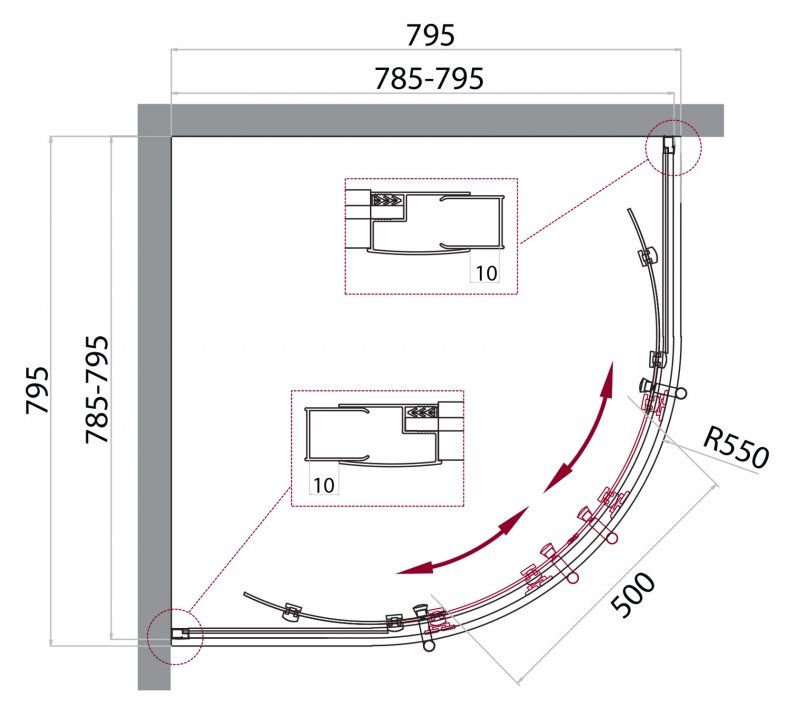 Душевой уголок BelBagno UNO-195-R-2-95-P-Cr