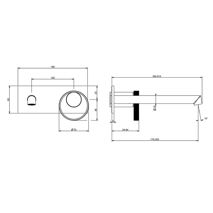 Gessi Anello Смеситель настенный, с изливом 194-214 мм, цвет Black Metal Brushed PVD (внешняя часть)