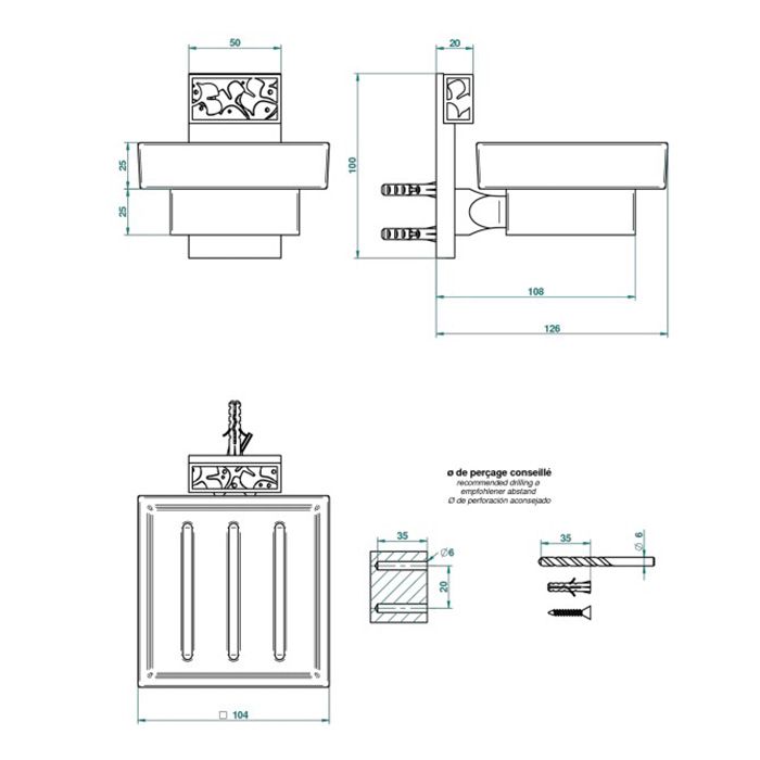 THG GINKGO Мыльница стеклянная, подвесная, цвет полированное золото