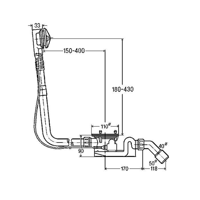 Слив-перелив, Bette, для ванн BettePond, длина троса, мм-725, диаметр слива, мм-90, цвет-хром