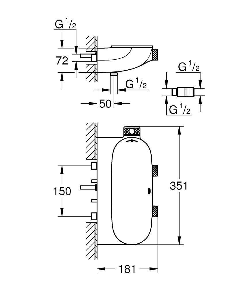 Внешняя часть термостатического смесителя для душа GROHE Grohtherm SmartControl, хром (34714000)