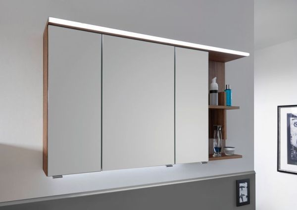 Puris Purefaction, зеркальный шкаф 120 см правый (3 двери и 1 открытая полка) с Led подсветкой, цвет белый глянцевый