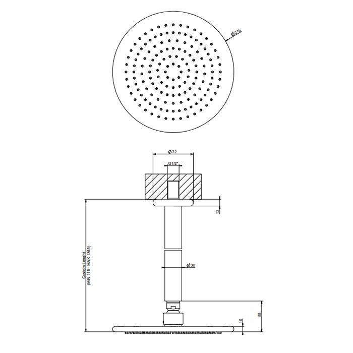 Gessi Goccia Верхний душ для потолочного крепления Ø216мм с инд.высотой (50-1800мм), цвет: белый
