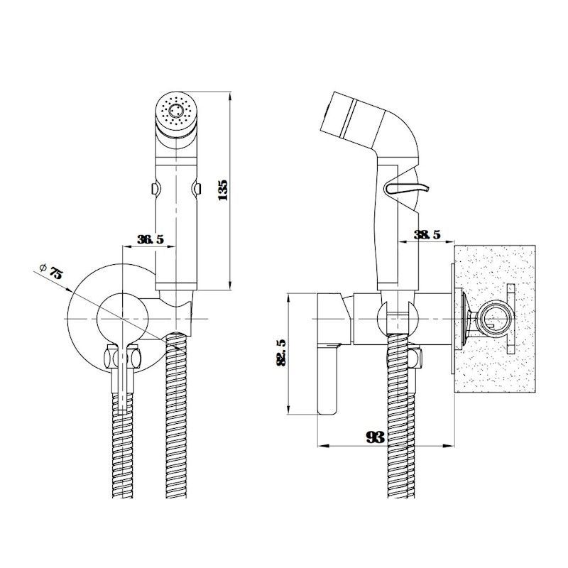 Гигиенический душ со смесителем встраиваемый ESKO SMHSCGold, золотой сатин