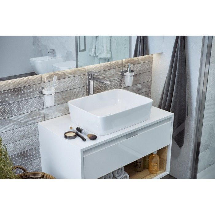 Тумба под накладную раковину EXCELLENT Tuto 80 см (белый/белый), 1 ящик