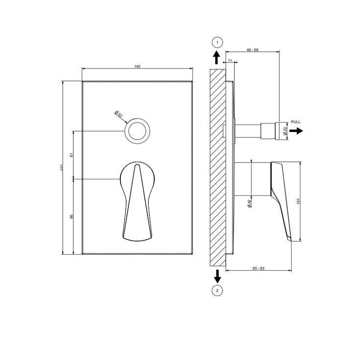 GESSI  VENTAGLIO Внешняя часть настенного смесителя на 2 выхода с перекл ванна/душ, цвет: Warm Bronze Br PVD