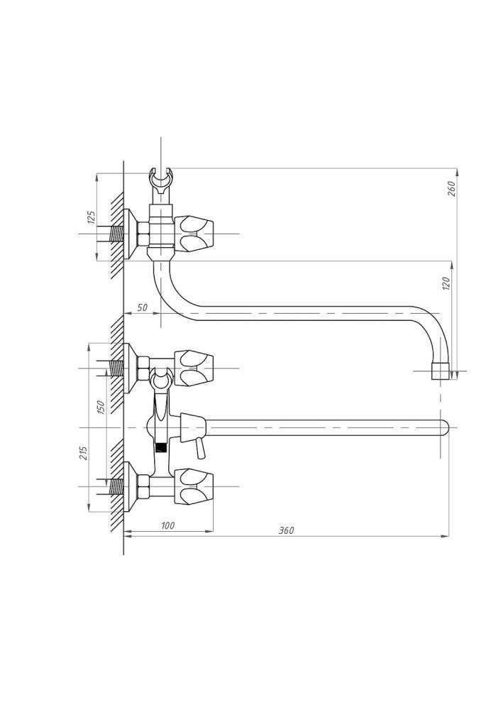 Смеситель для ванны с душем ПСМ-ПРОФСАН PSM-157-75 ЕВРО тип См-ВУДРНШлА, артикул PSM-157-75