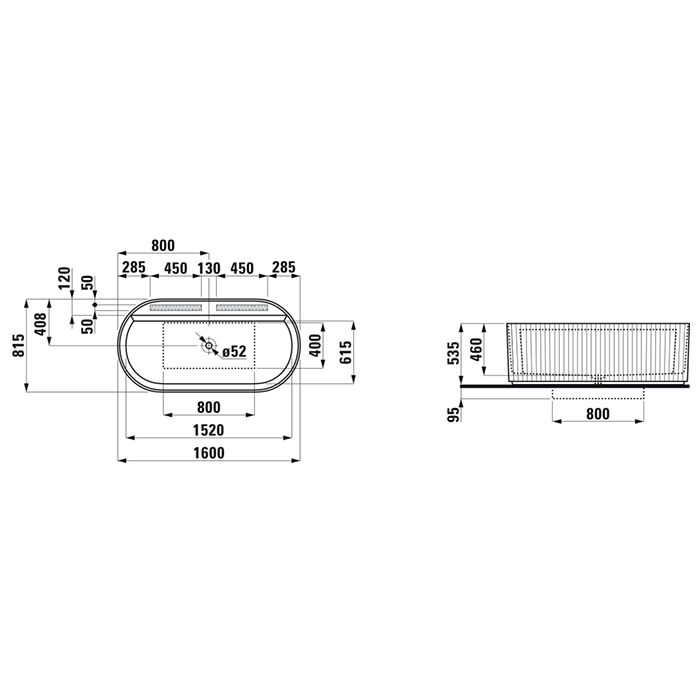 Laufen Sonar Ванна 1600x815х460мм, пристенная, с слив-переливом, материал: Marbond c рельефом, итегрированный перелив, цвет: белый