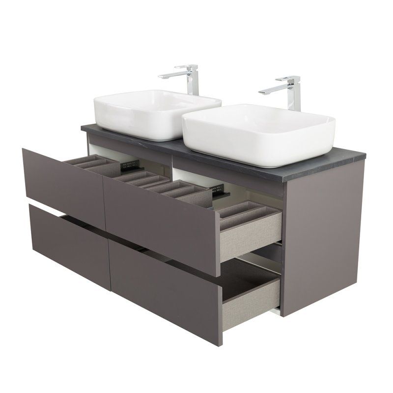 KRAFT База под раковину подвесная с фрезерованными ручками по всей длине фасада с четырмя выкатн. ящ., Бежевый Мат., 1200x455x500, KRAFT-1200-4C-SO-СO, артикул KRAFT-1200-4C-SO-СO