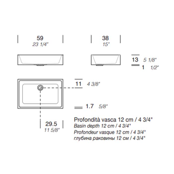 MILLDUE  Раковина  SKA накладная из CERAMILUX ,59х38х13 см, без отв для смесителя, цвет белый матовый