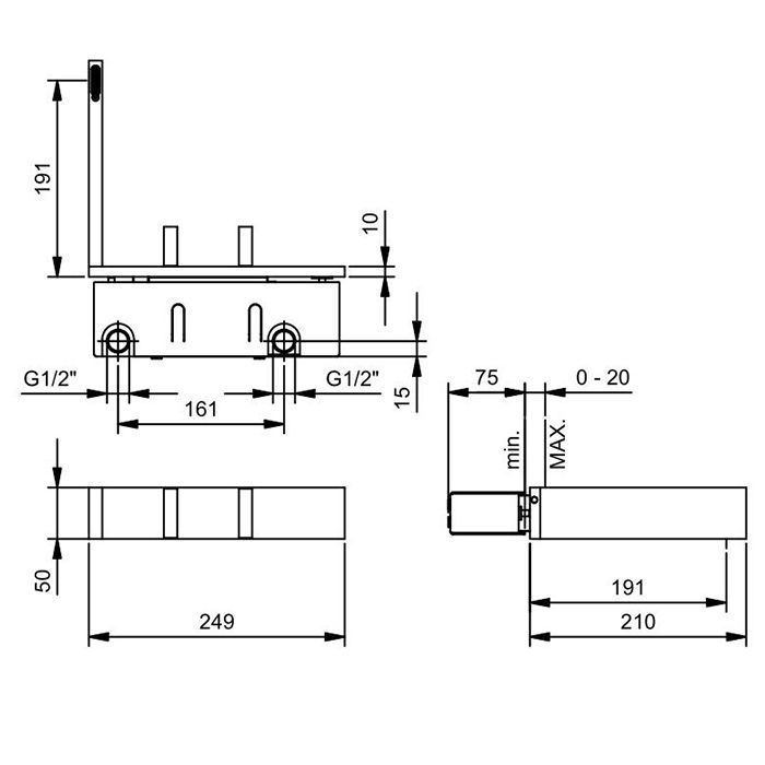 Fantini AK/25 Смеситель для раковины, встраиваемый, без донного клапана, излив 191мм, поворотный, (наружняя часть), цвет: Matt Gun Metal PVD