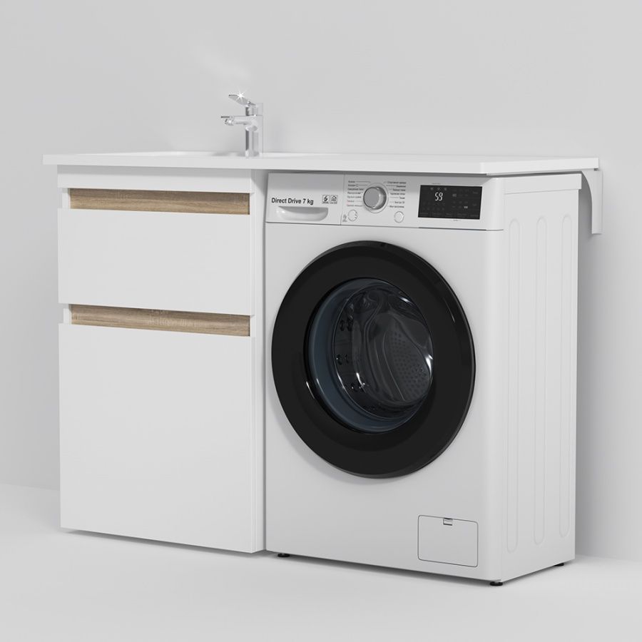 M85AWPL1201WG X-Joy, Раковина над стиральной машиной, литьевой мрамор, левая, 120 см, белый глянец M85AWPL1201WG X-Joy, Раковина над стиральной машиной, литьевой мрамор, левая, 120 см, белый глянец