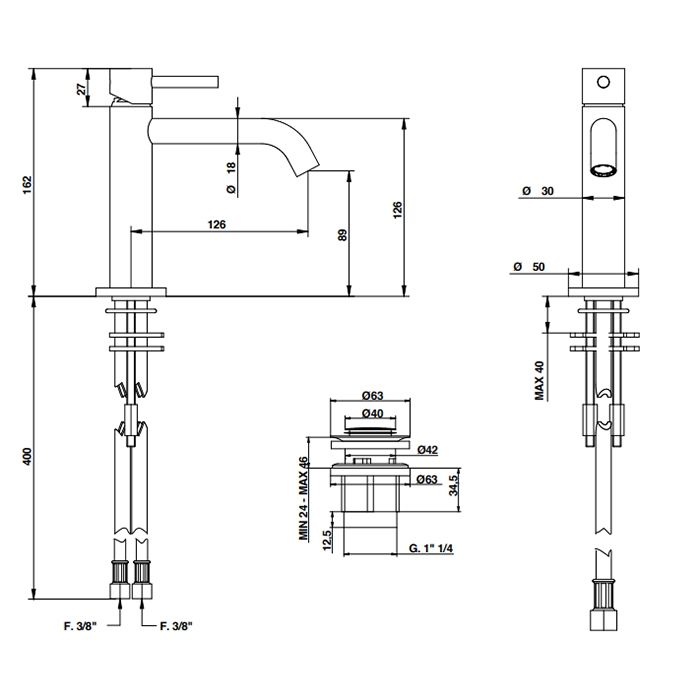 Bongio ON Смеситель для раковины на 1 отв. с донным клапаном clic clac из латуни. цвет хром, артикул 68521CRPR