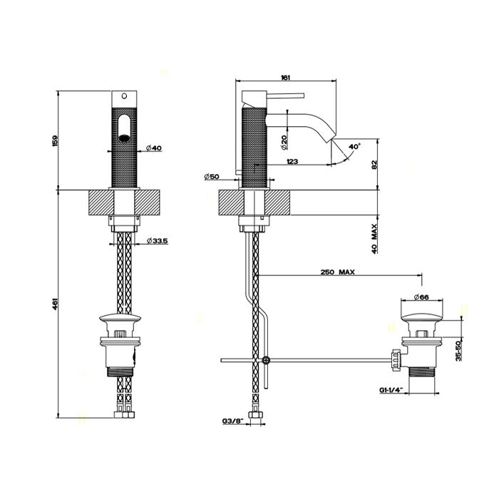 GESSI 316 Смеситель для раковины на 1 отверстие, с донным клапаном, излив 123мм, цвет: steel brushed