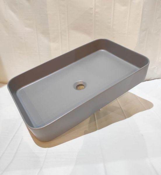 White Ceramic Blade, накладная прямоугольная раковина 65x40x11,5h см, в комплекте с донным клапаном, цвет серый матовый