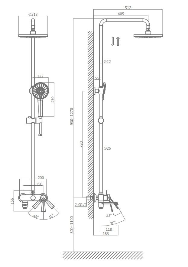 Душевая система D&K Bayern.Bamberg хром (DA1553701B18), артикул DA1553701B18