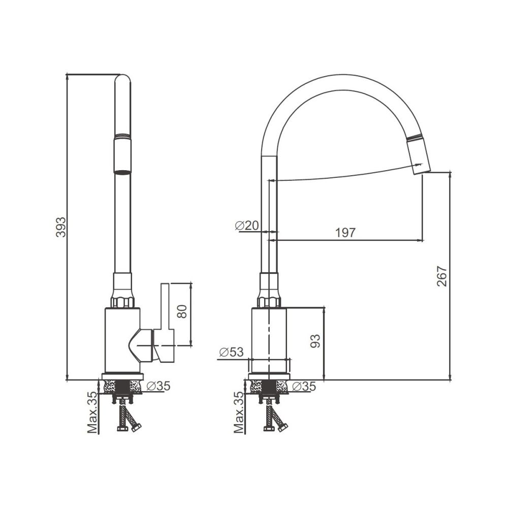 Смеситель для кухни с гибким изливом BELZ B73810-5, брашированное золото