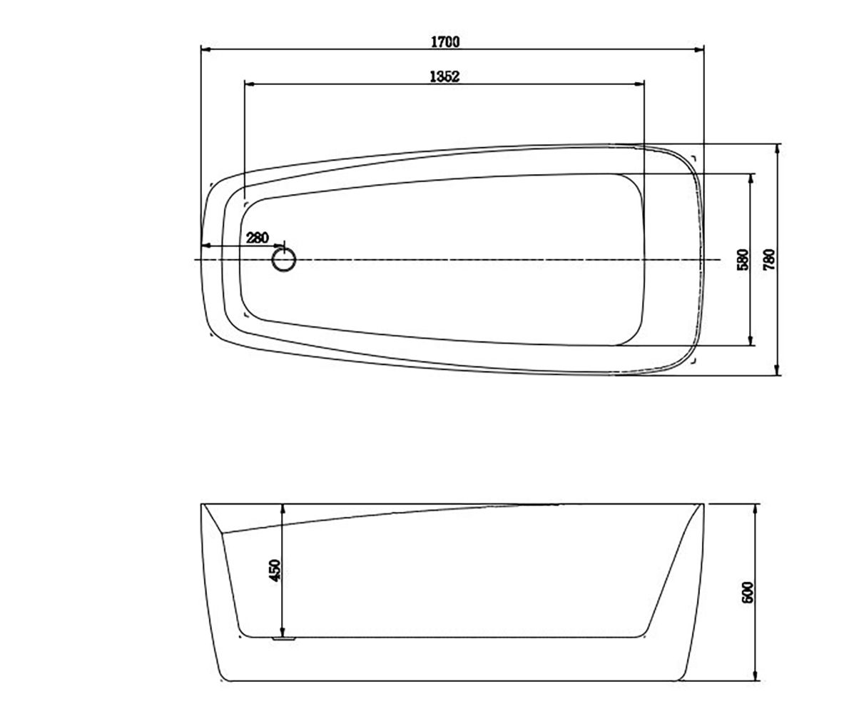 Ванна акриловая,отдельностоящая, AQUATEK AQ-190778 ПАОЛА 1700 * 780 * 600. В Комплекте со сливом и ножками.Цвет: белый глянцевый.