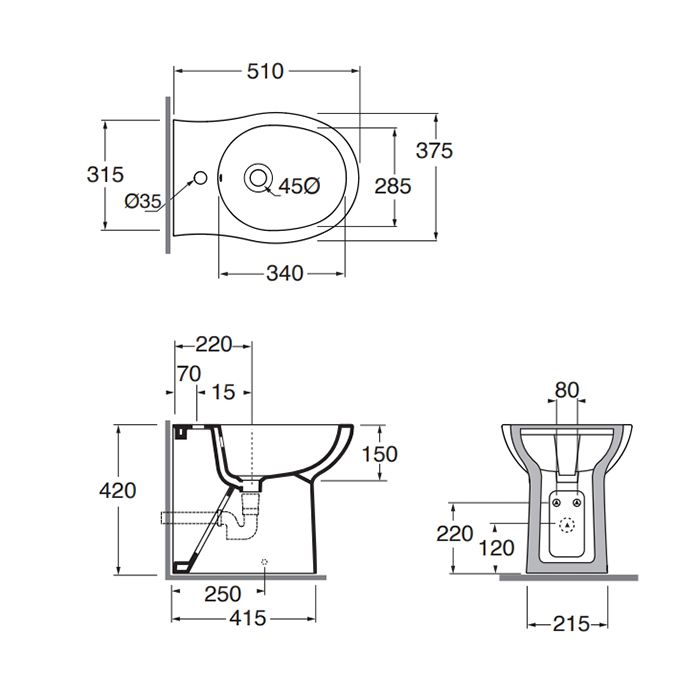 AZZURRA FAST Биде напольное 51x37xH42 cm, цвет белый