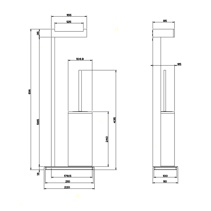 Gessi Rettangolo Стойка с держателем для туалетной бумаги и ершиком, напольная, цвет: хром/черный Gessi Rettangolo Стойка с держателем для туалетной бумаги и ершиком, напольная, цвет: хром/черный
