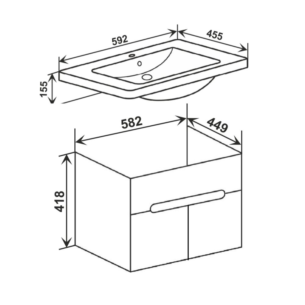 Тумба Runo Парма 60 2 ящика графит под умывальник УТ000001837 (Omega 60) (00-00001454), артикул 00-00001454