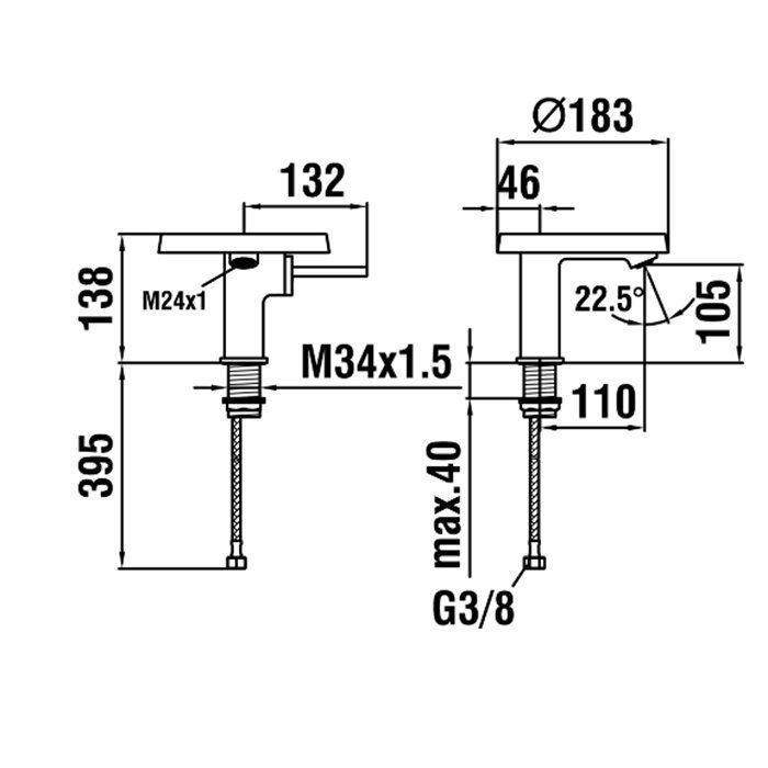 Laufen Kartell Смеситель для раковины, на 1 отв., без донного клапана, излив 115мм, цвет: хром