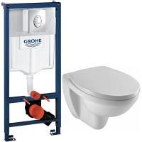 Комплект унитаза Jacob Delafon Patio EDV102-00+E70021-00 с инсталляцией Grohe Rapid SL 38721001 с сиденьем Микролифт и клавишей смыва Хром