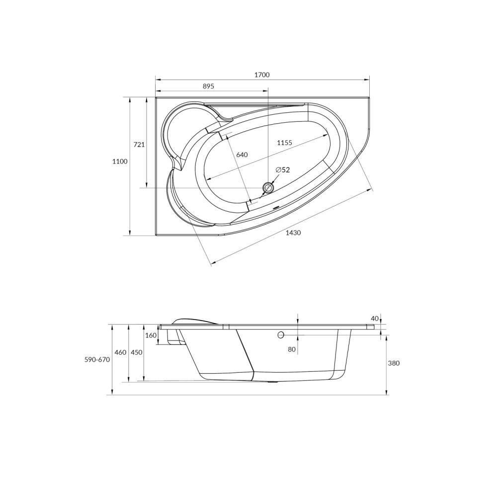 Ванна Cersanit  асимметричная KALIOPE 170x110 левая (63443), артикул 63443