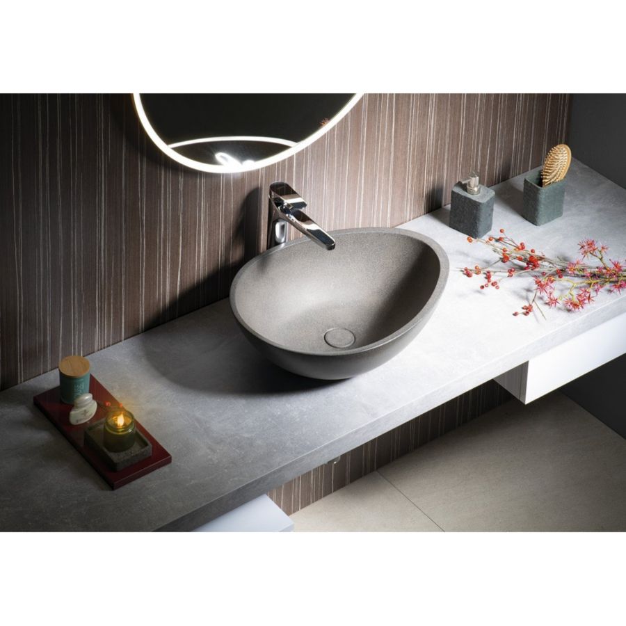 Раковина-чаша PUNC из искусственного камня, со сливом, 53x39 см, на столешницу, черный гранит, Sapho