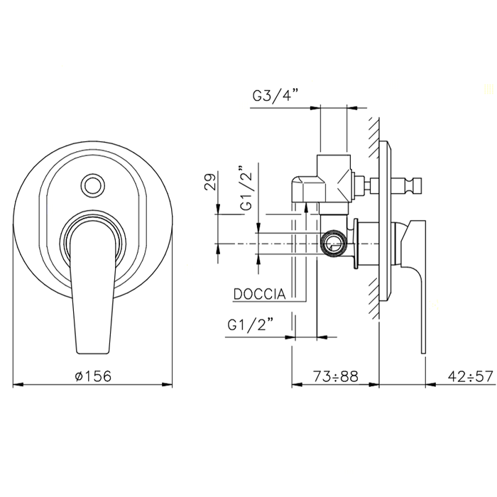 Nicolazzi Jungfrau Смеситель для душа с переключателем, встраиваемый, цвет: хром, артикул 3196CR64