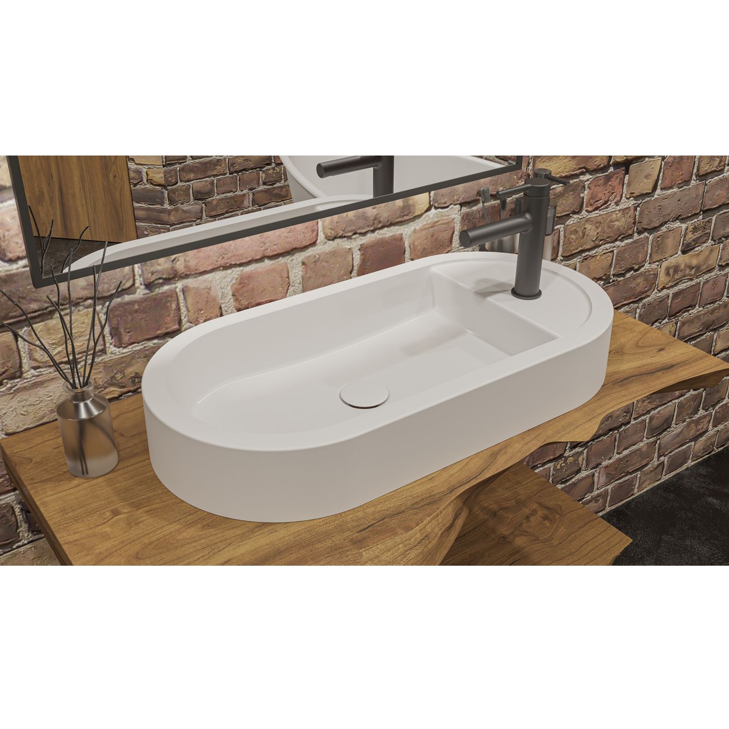 Умывальник WHITECROSS Malachite E 70x35 (белый мат) иск. камень