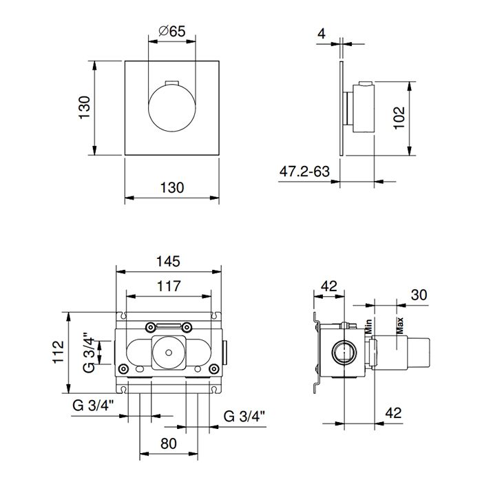 FANTINI AF/21 Смеситель настенный встраиваемый, термостатический, отделка матовая натуральная сталь