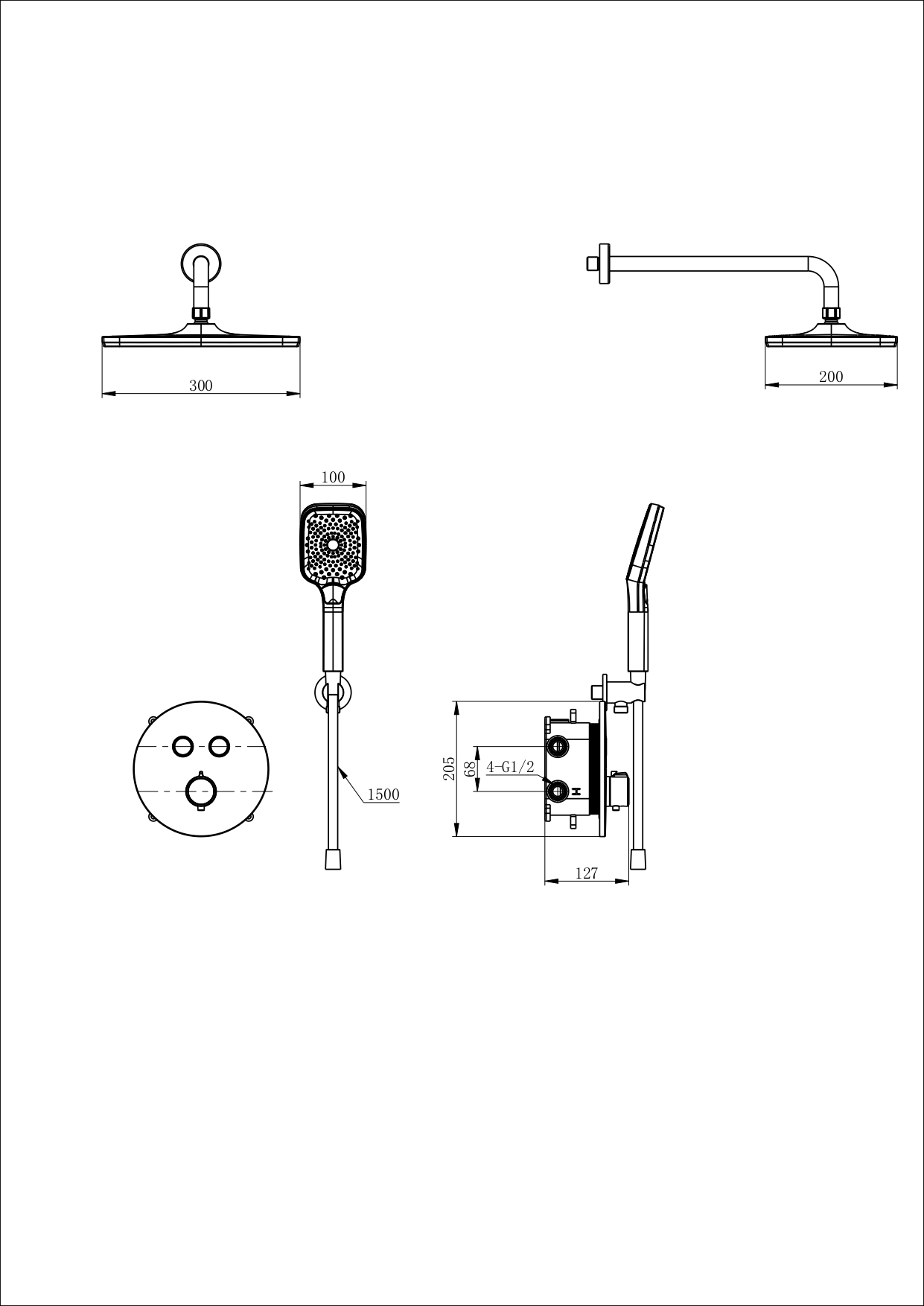 Душевая система с термостатом встраиваемая WONZON & WOGHAND, Брашированное золото (WW-D2017-A-BG)