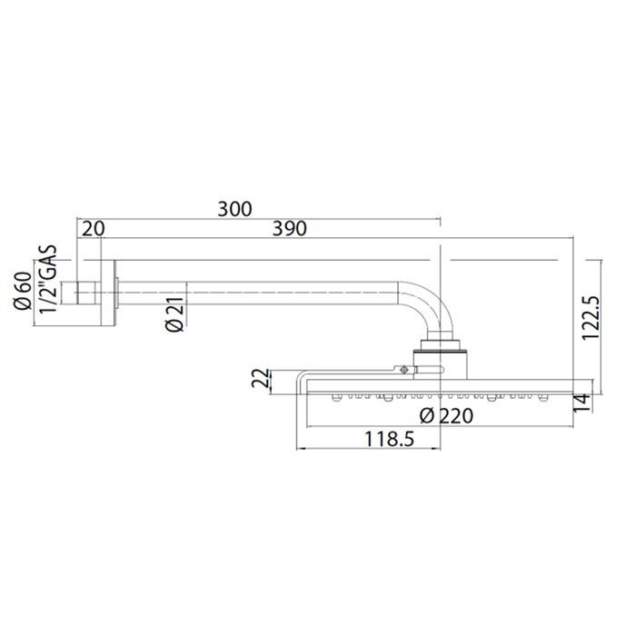 BOSSINI Верхний душ Ø220 мм., с 2 режимами, с настенным держателем 300 мм., цвет хром