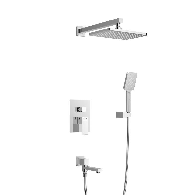 SLIDER-VDSET-IN Душевой комплект встраиваемый с изливом (смеситель, верхний душ, ручной душ со шлангом, излив, штуцер с держателем), сатин, артикул SLIDER-VDSET-IN