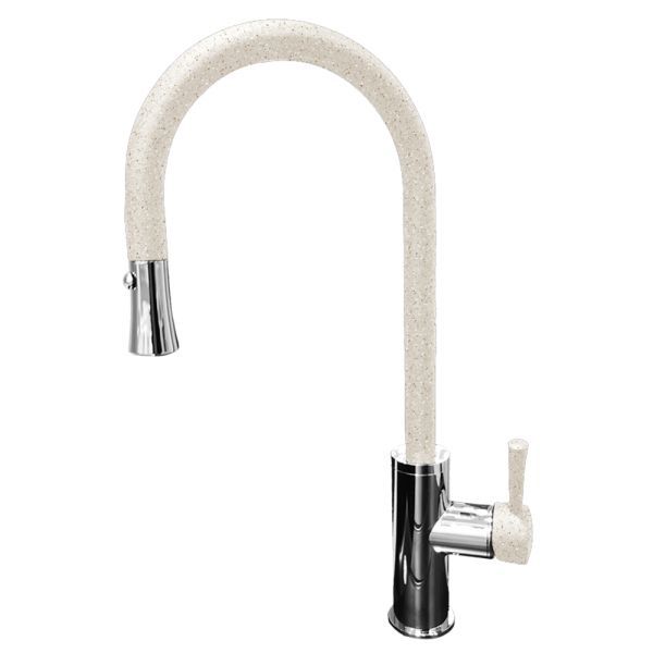 Смеситель для кухни с выдвижным изливом GranFest 7652, белый