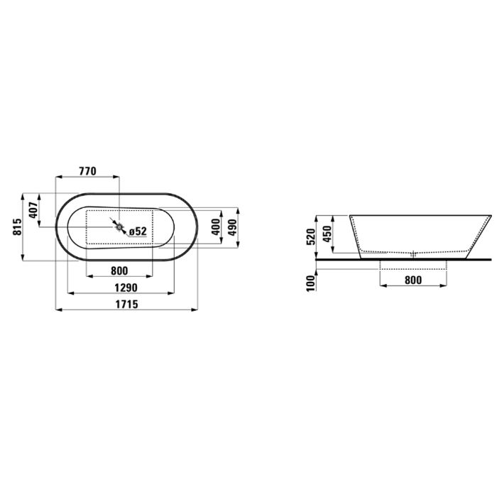 Laufen Kartell Ванна 1715x815x450мм, свободностоящая, с слив-переливом,  материал: композит, цвет: белый