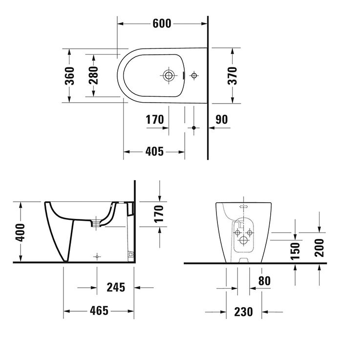Duravit Soleil by Starck Биде напольное 370х600 мм, с 1 отв под смеситель,Weiß Hochglanz,  цвет белый