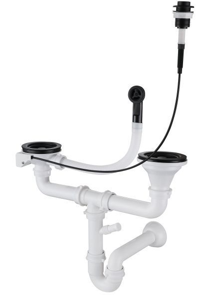 GRANFEST Сифон двойной 3 1/2" черный  п/авт с круглым переливом и отводом  арт. GF-