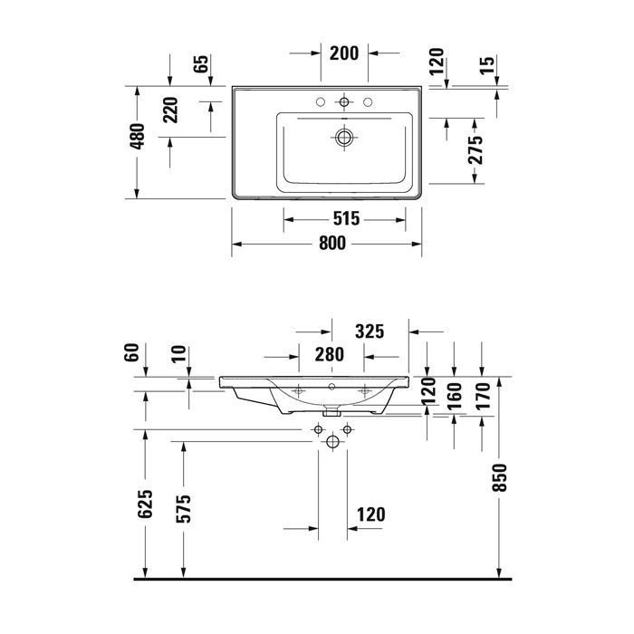 Duravit D-Neo Раковина накладная 800х480 мм, с перелив, с 1 отв. под смес, раковина справа, цвет белый