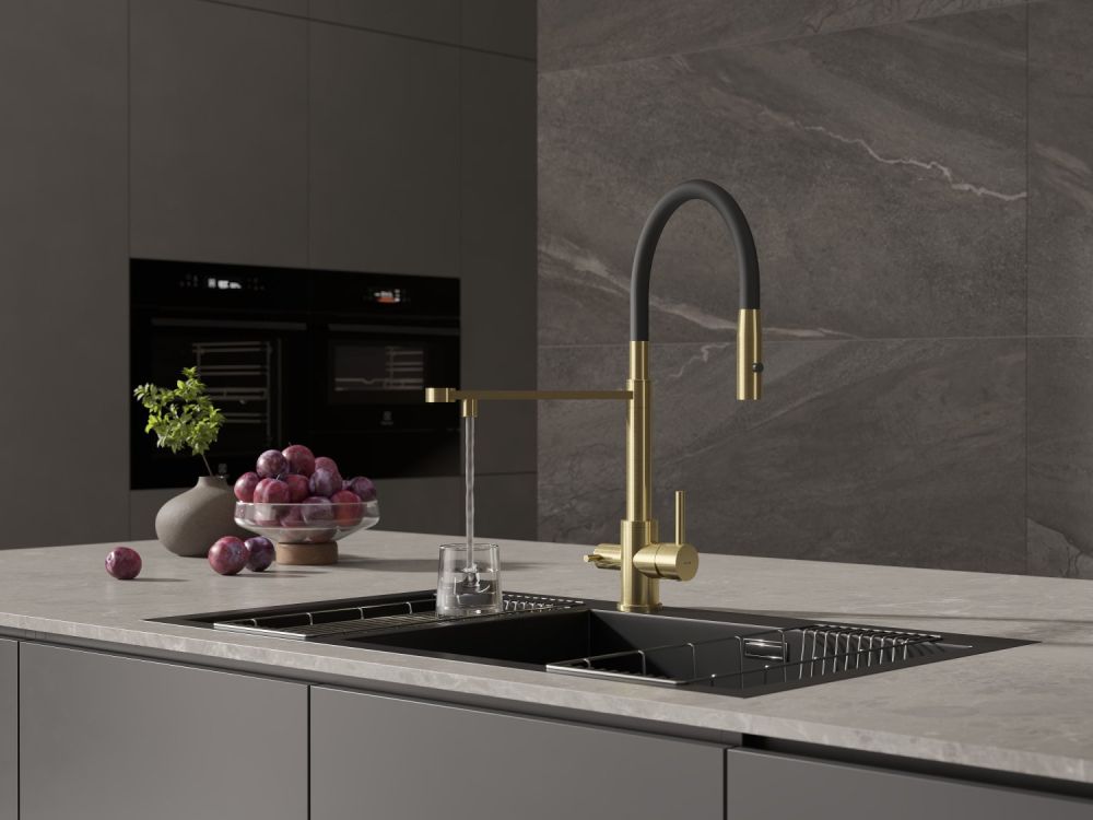 Смеситель для кухни Cersanit ZEN однорычажный с фильтром с гибким изливом золотой (68251), артикул 68251