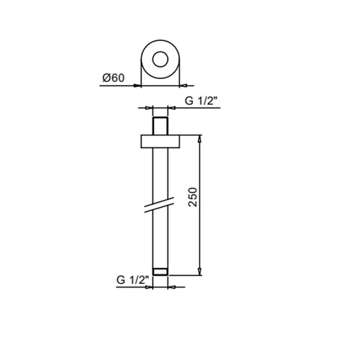 Держатель верхнего душа, Fantini, вид-потолочный, вынос, мм-250, цвет-черный матовый, круглая розетка, впуск 1/2''