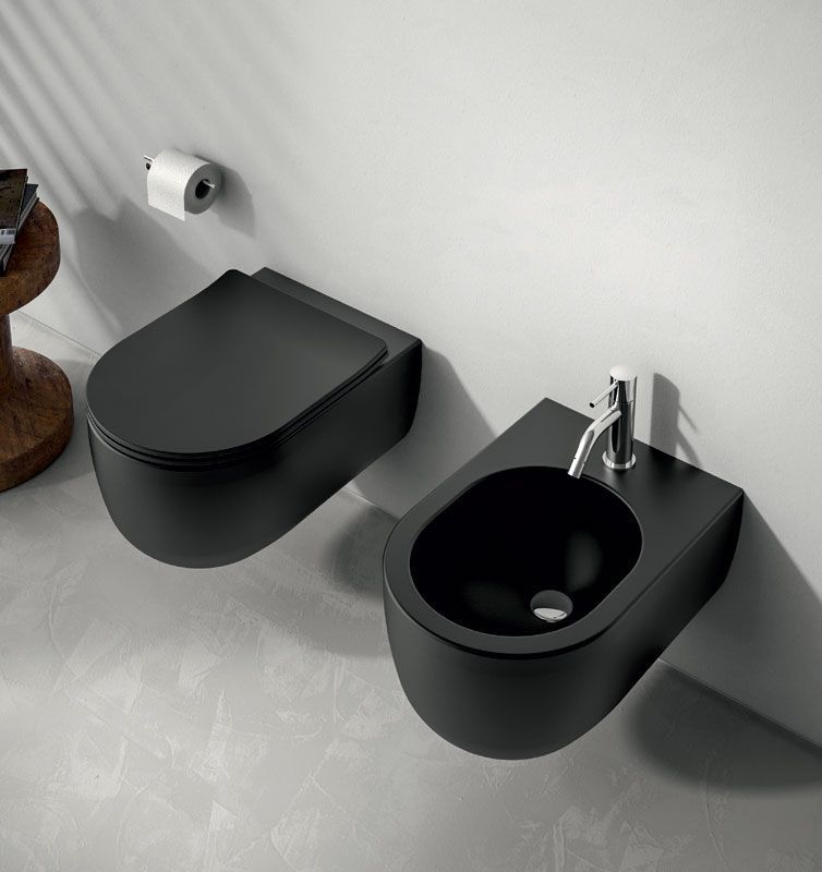 Olympia Milady, подвесной безободковый унитаз c крепежом, 52x37 см, цвет черный матовый